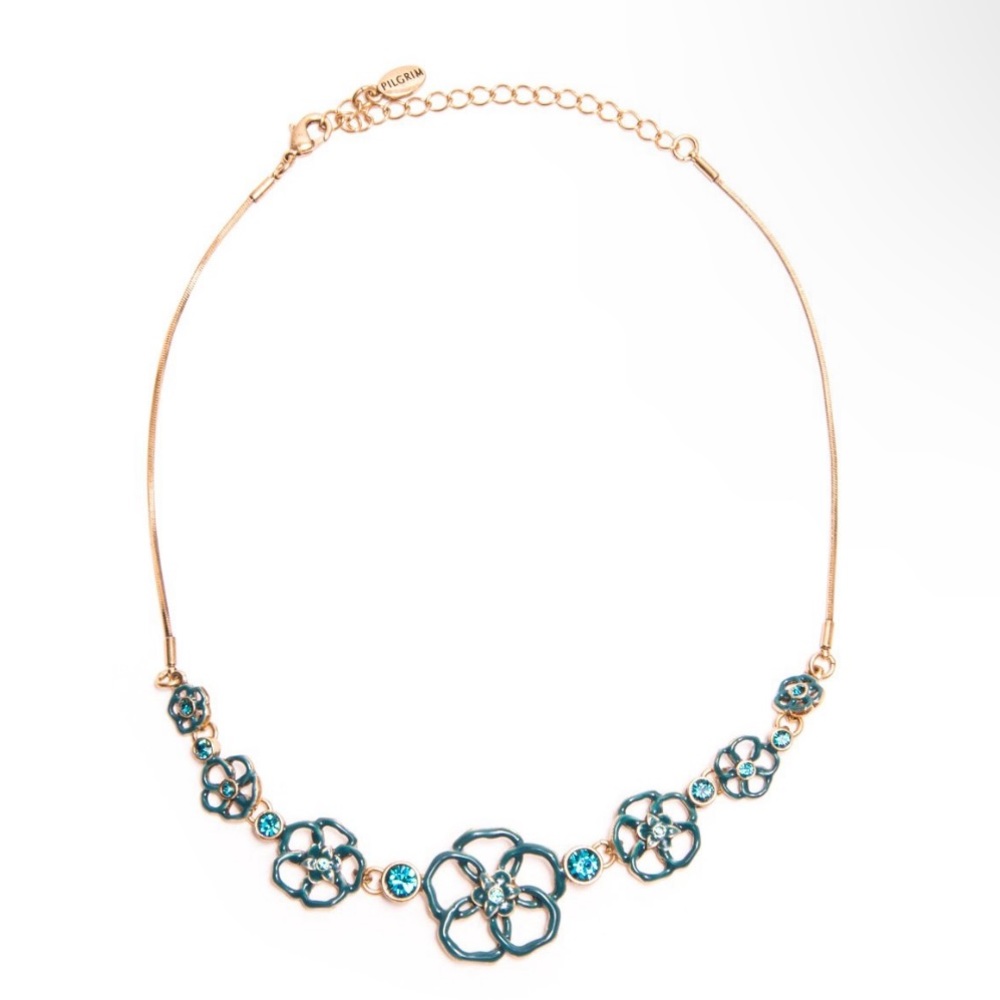 Pilgrim Denmark Capri Meld Necklace in Blue with Swarovski Crystals, NWT